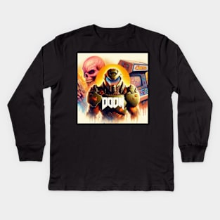 Doom Guy with Contra Arcade Kids Long Sleeve T-Shirt